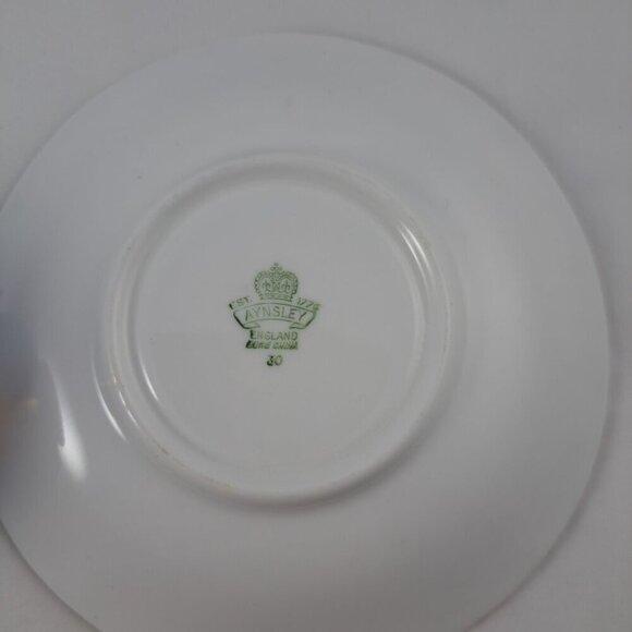 Aynsley Bone China Blue Gold Tea Cup Saucer Set Floral Interior Vintage - Picture 3 of 16